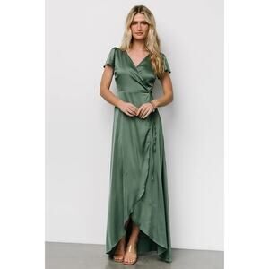 Baltic Born Krystal Satin Wrap Gown NWT Winter Green | S